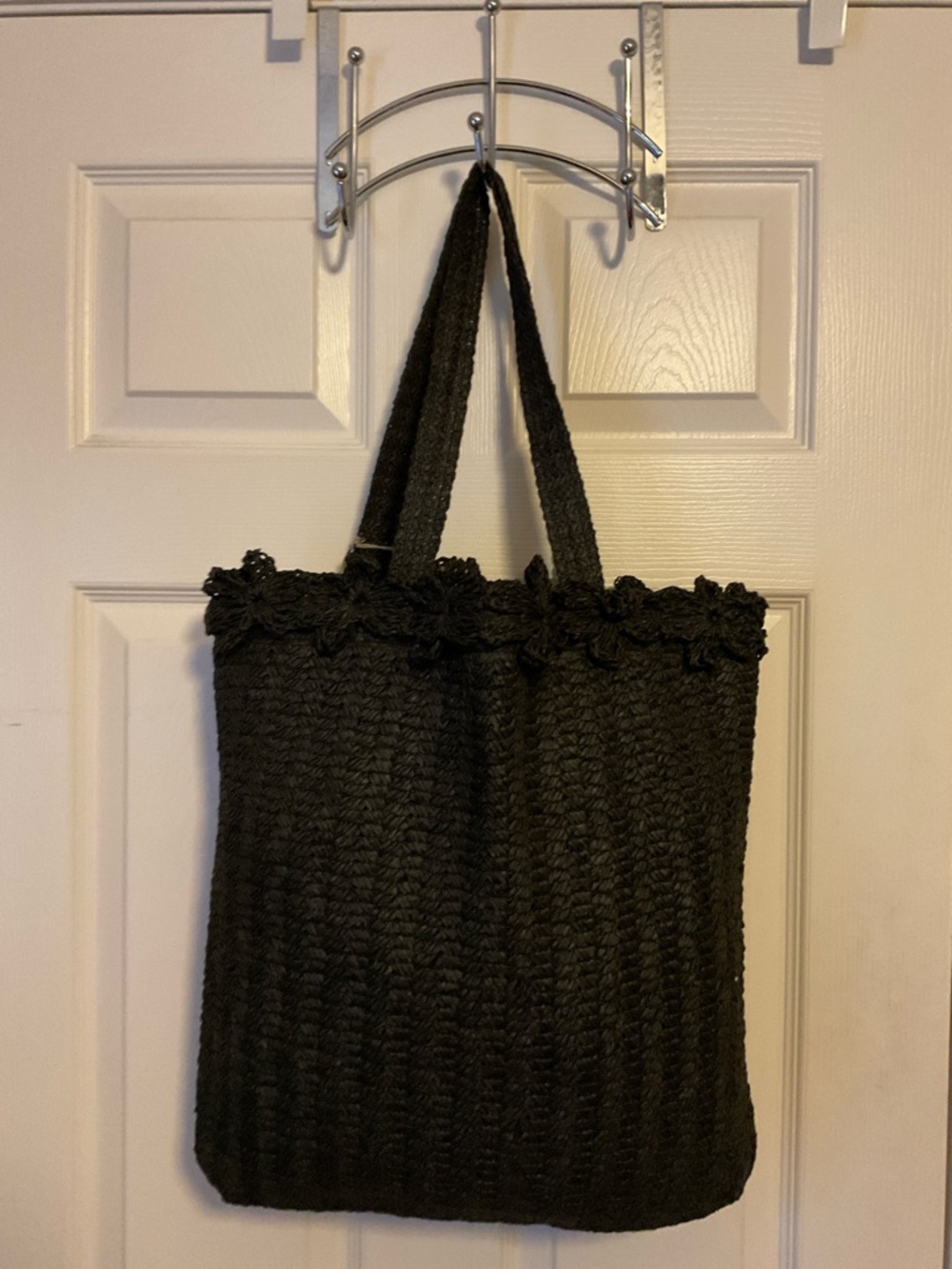 A New Day Black Straw Beach Summer Vacation Shoulder Open Design Tote Bag